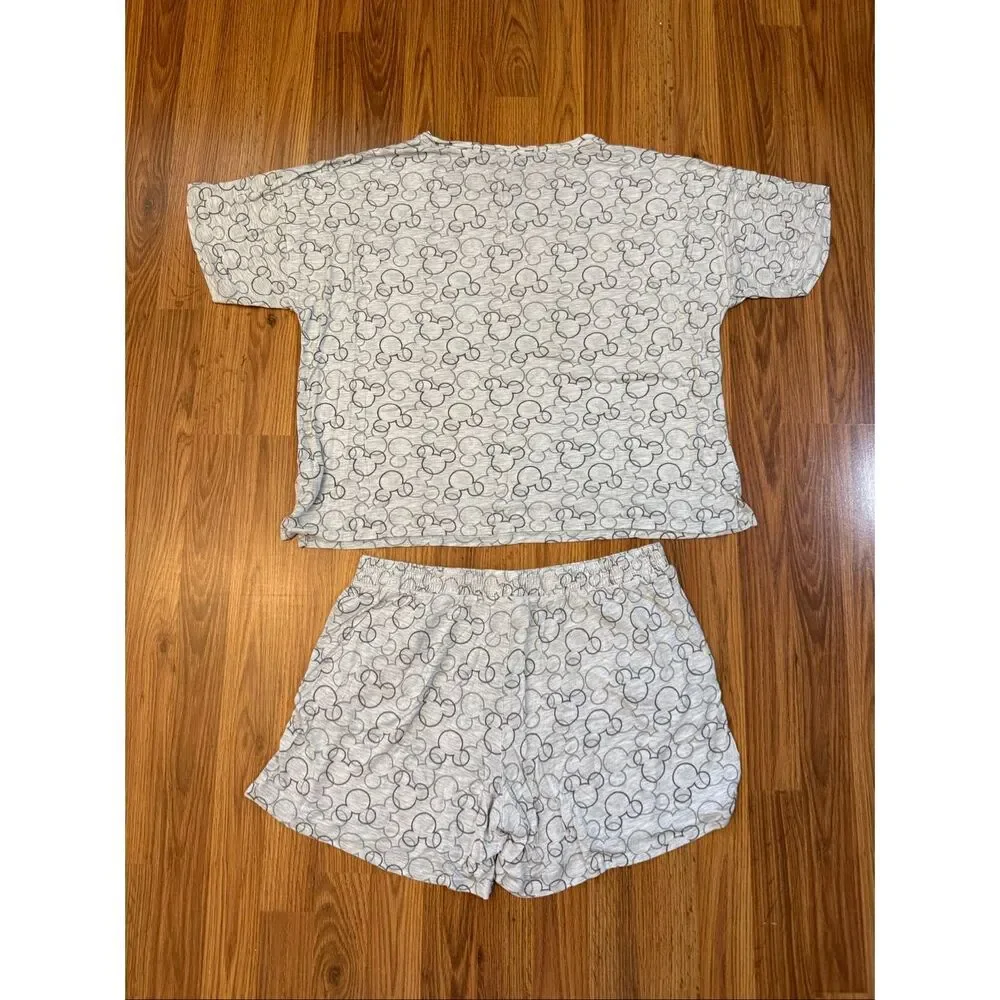 Disney Women's Mickey Mouse Heather T-Shirt Shorts Pajama Set Gray Large - Picture 11 of 12